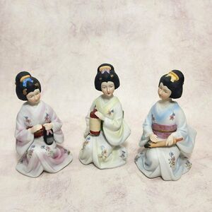 3 Vintage 6" Tall Seizan Geisha Women Kneeling CP Fine Art Figurines